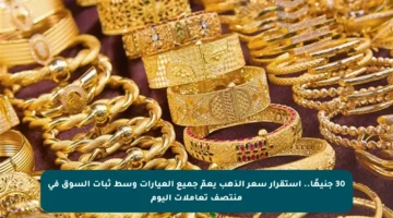 30 جنيهًا.. استقرار سعر الذهب يعمّ جميع العيارات وسط ثبات السوق في منتصف تعاملات اليوم